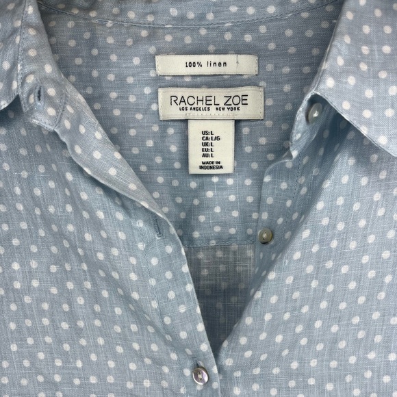 Rachel Zoe 100% Linen Polkadot Women's Short-sleeve Button Up Shirt - Picture 5 of 5